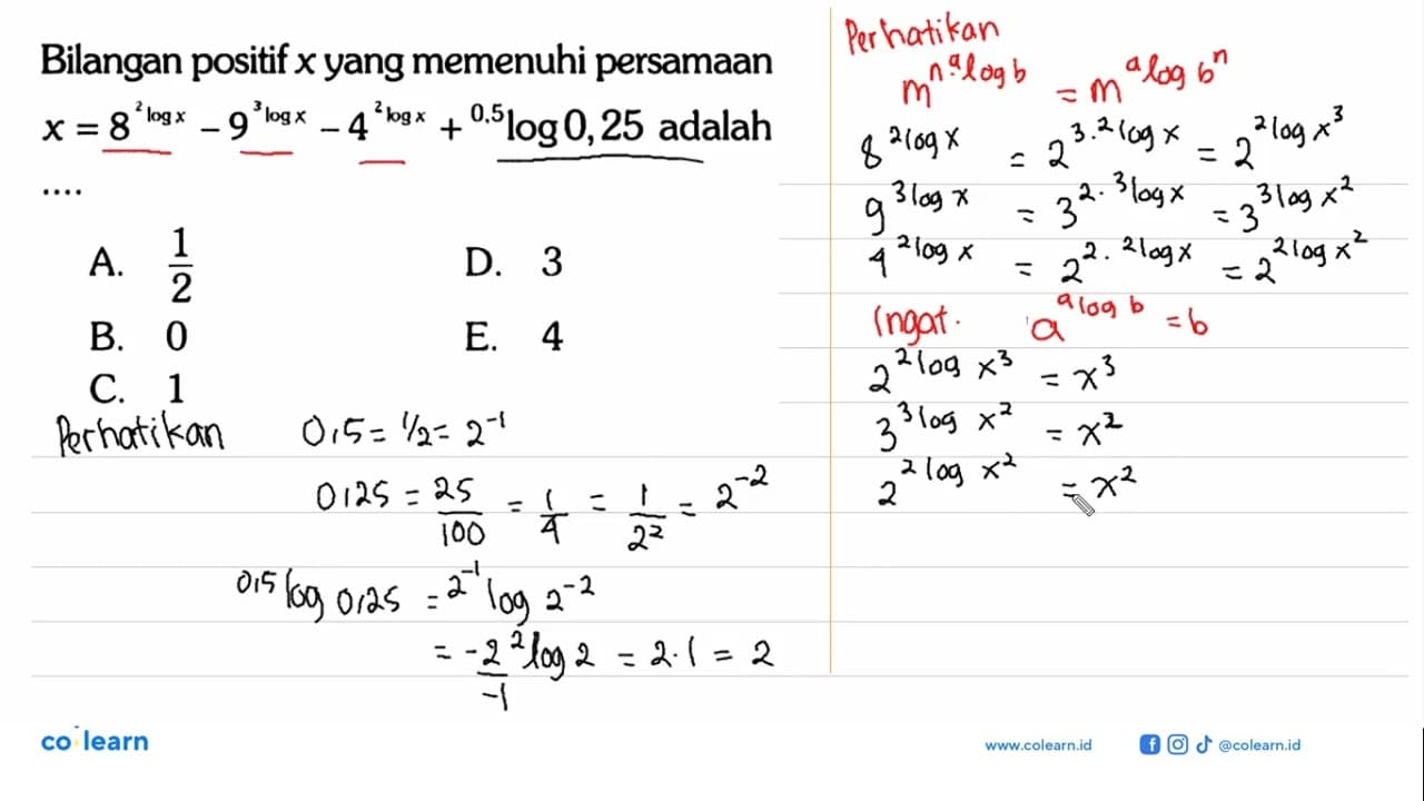 Bilangan positif x yang memenuhi persamaan