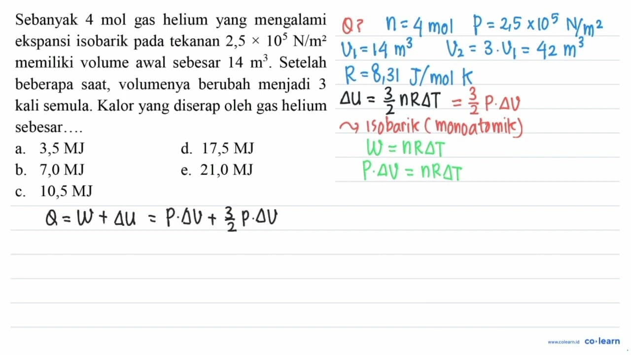 Sebanyak 4 ~mol gas helium yang mengalami ekspansi isobarik