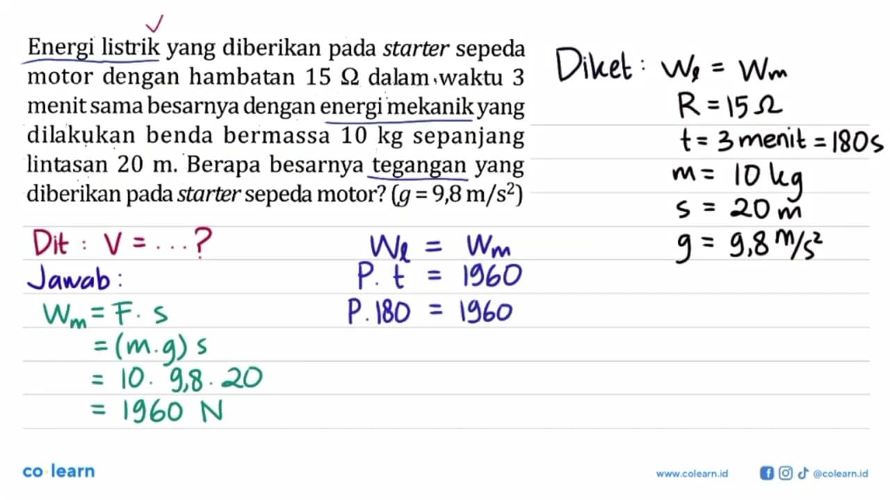 Energi listrik yang diberikan pada starter sepeda motor