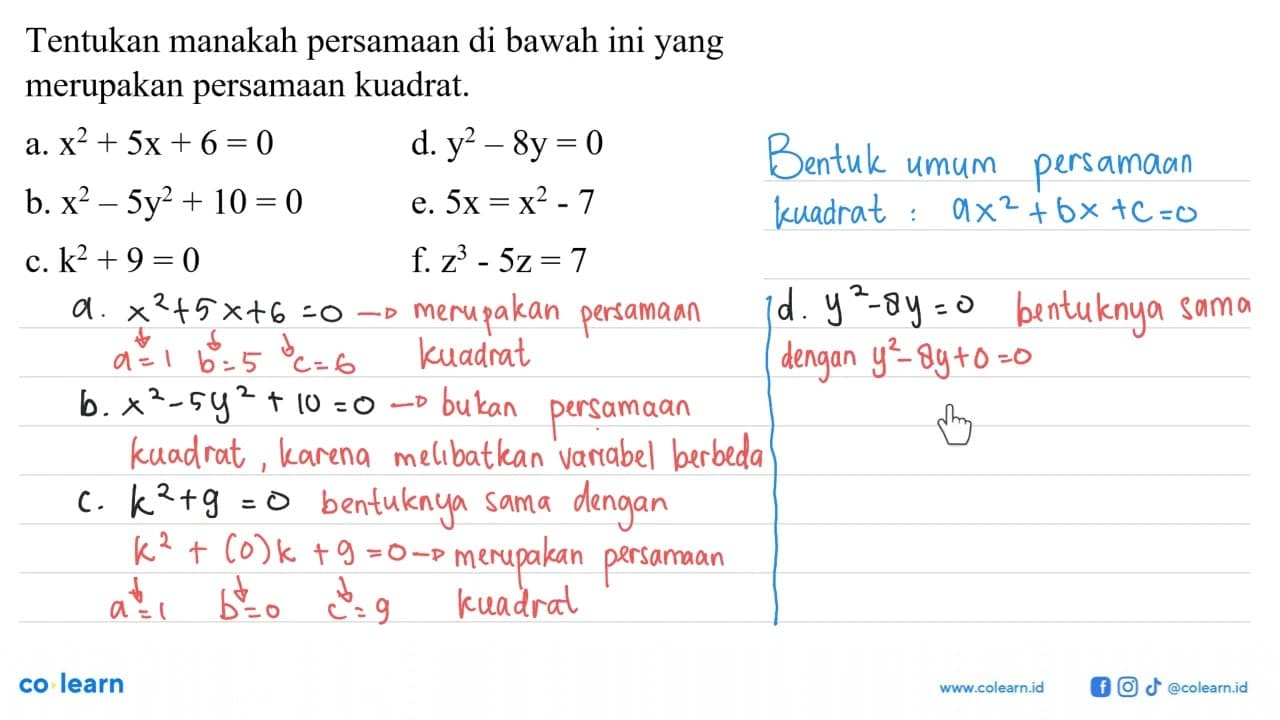 Tentukan manakah persamaan di bawah ini yang merupakan