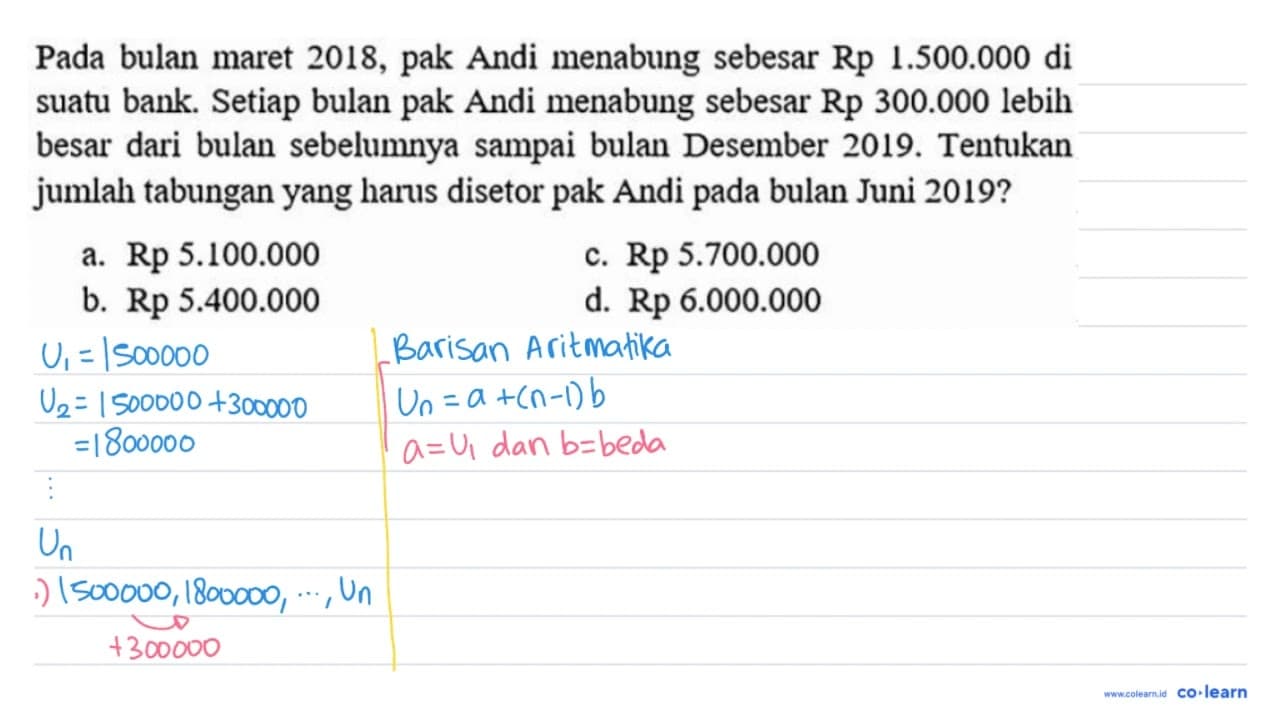 Pada bulan maret 2018, pak Andi menabung sebesar Rp 1.500