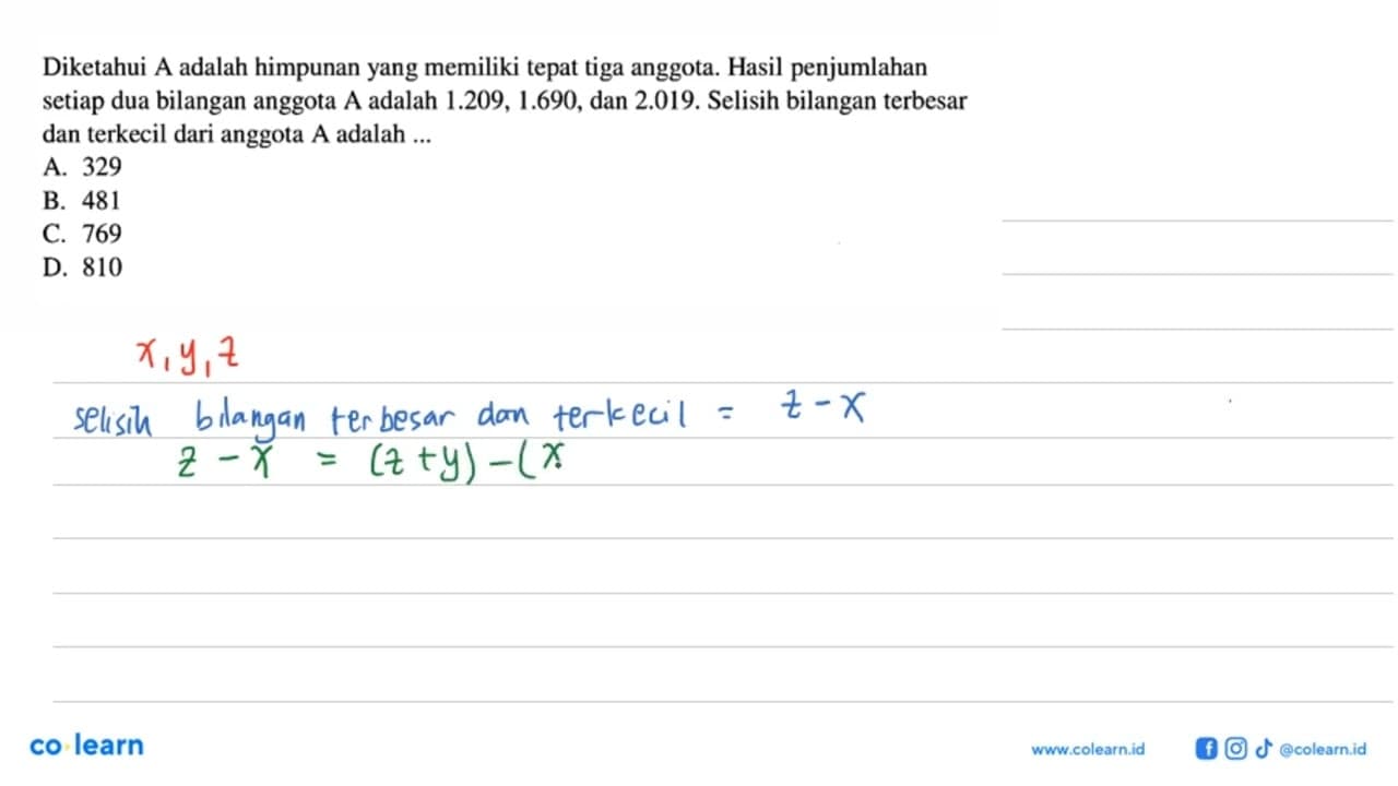 Diketahui A adalah himpunan yang memiliki tepat tiga