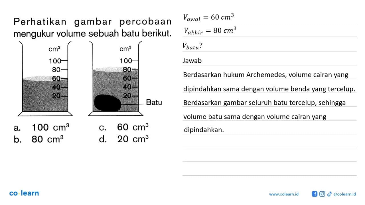 Perhatikan gambar percobaan mengukur volume sebuah batu