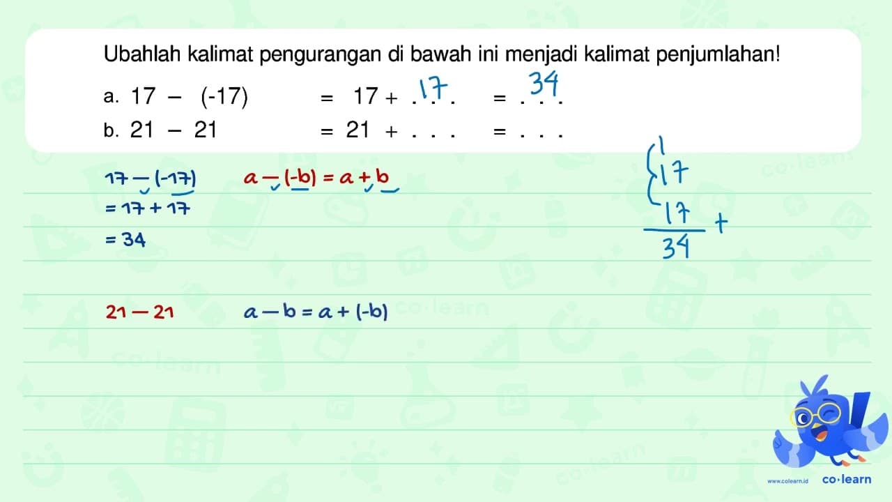 Ubahlah kalimat pengurangan di bawah ini menjadi kalimat