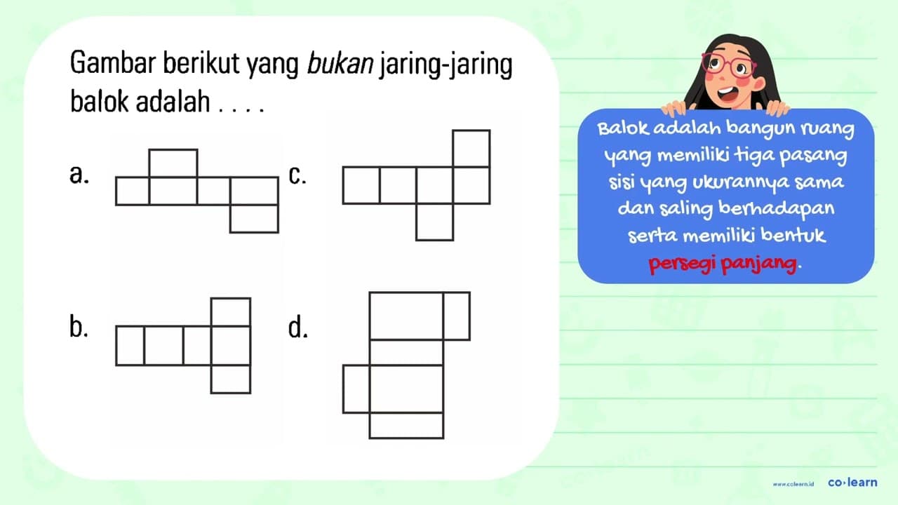 Gambar berikut yang bukan jaring-jaring balok adalah . . .