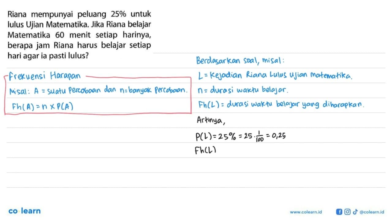 Riana mempunyai peluang 25% untuk Iulus Ujian Matematika.