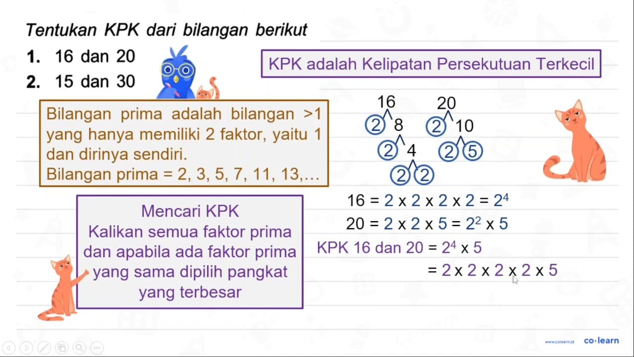 Tentukan KPK dari bilangan berikut 1. 16 dan 20 2. 15 dan