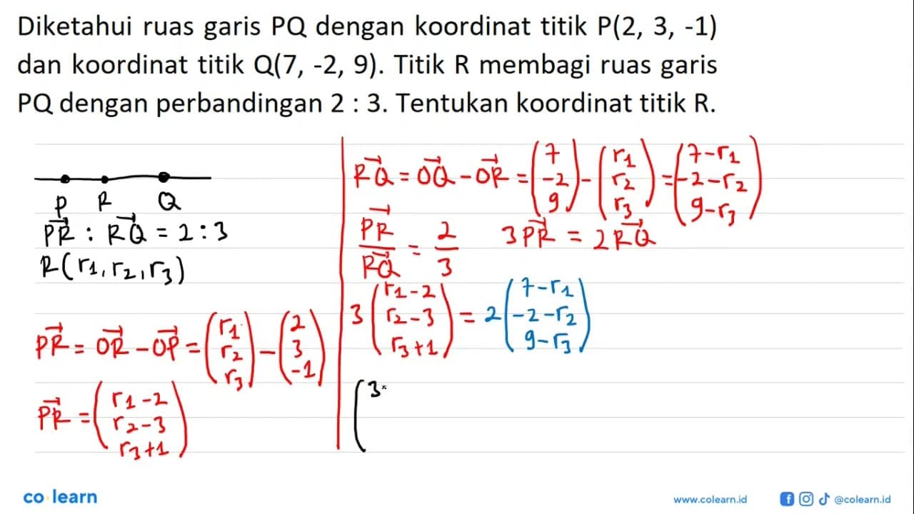 Diketahui ruas garis PQ dengan koordinat titik P(2, 3, -1)