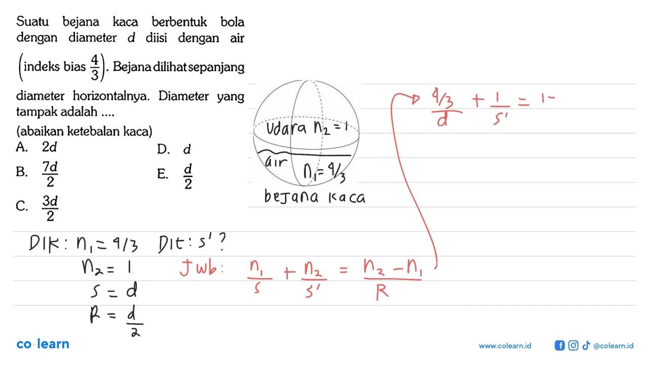 Suatu bejana kaca berbentuk bola dengan diameter d diisi