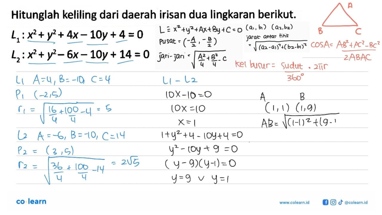 Hitunglah keliling dari daerah irisan dua lingkaran