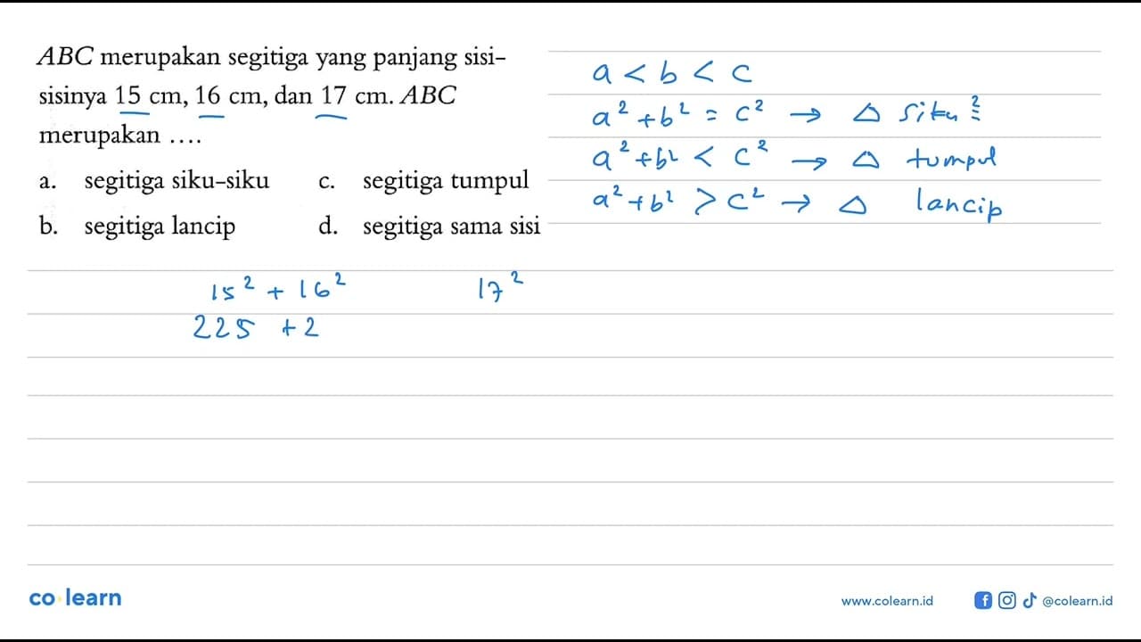 ABC merupakan segitiga yang panjang sisisisinya 15 cm, 16