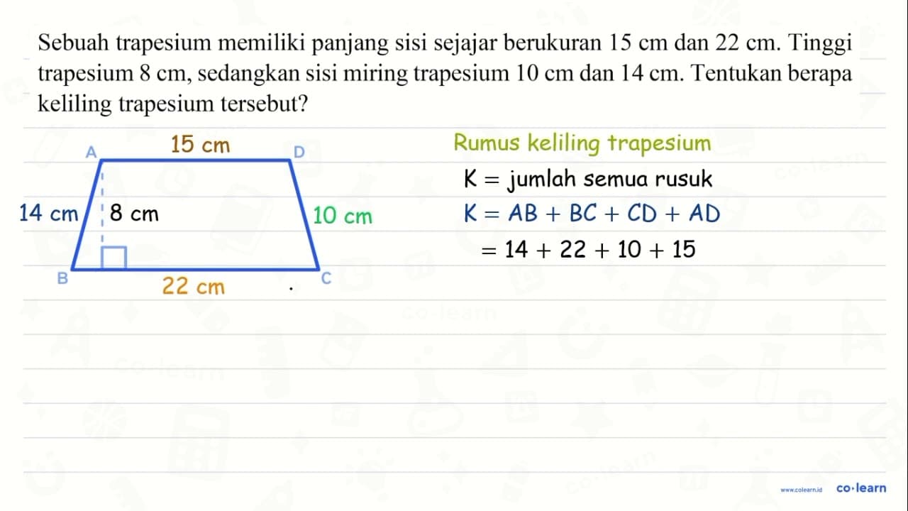 Sebuah trapesium memiliki panjang sisi sejajar berukuran 15