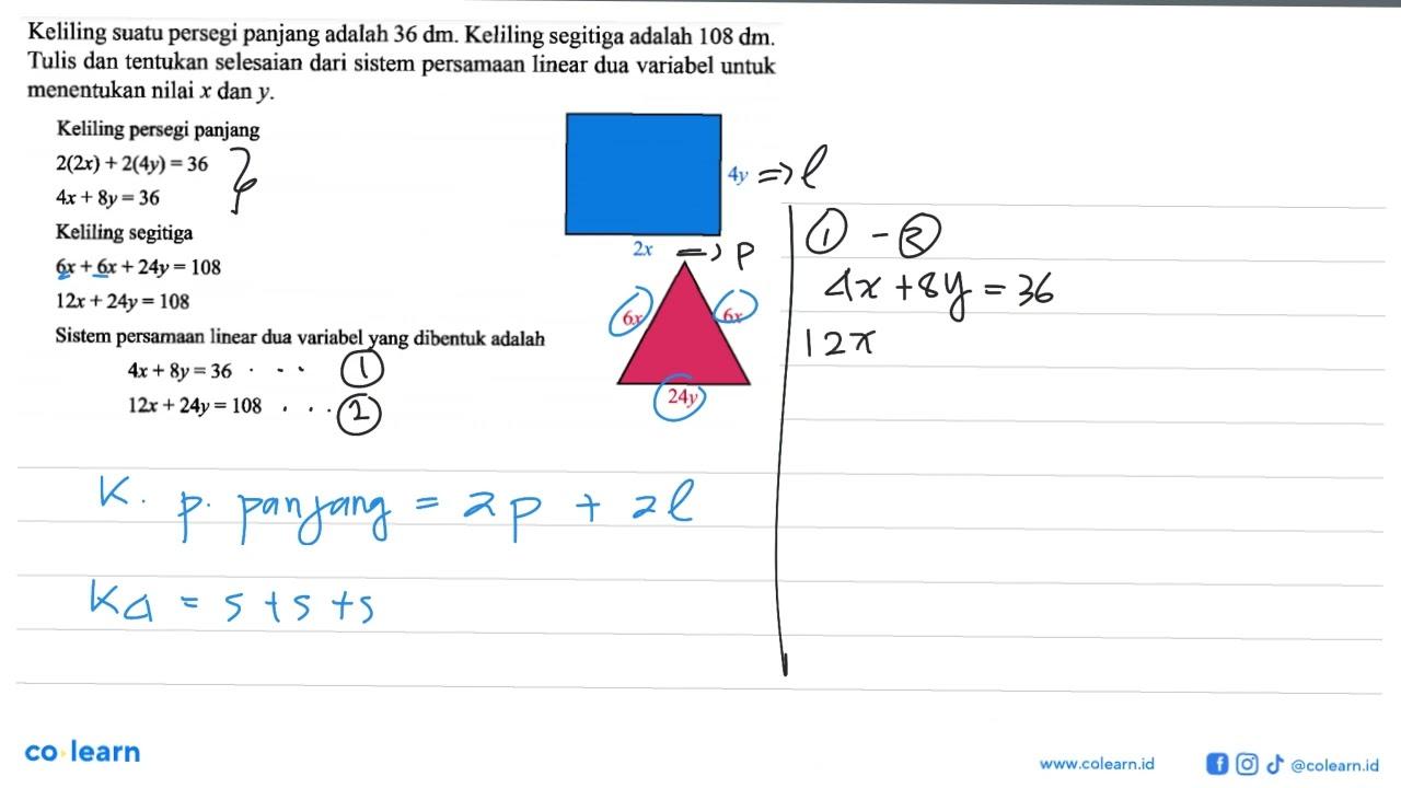 Keliling suatu persegi panjang adalah 36 dm. Keliling