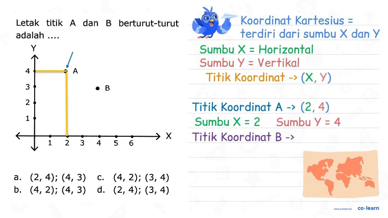 Letak titik A dan B berturut-turut adalah .... a. (2,4)