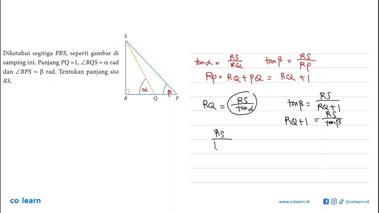 Diketahui segitiga PRS, seperti gambar di samping ini.
