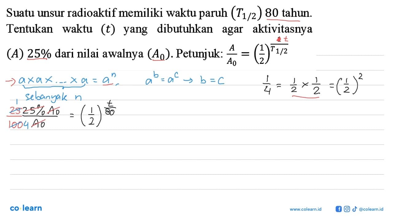 Suatu unsur radioaktif memiliki waktu paruh (T 1/2) 80