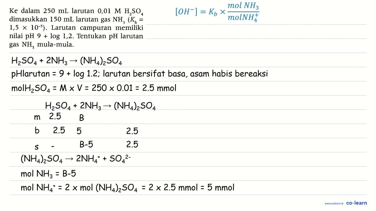 Ke dalam 250 mL larutan 0,01 M H2 SO4 dimasukkan 150 mL