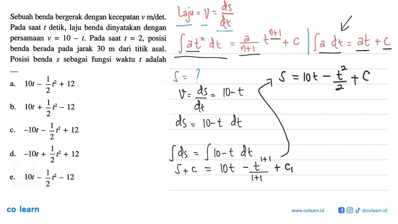 Sebuah benda bergerak dengan kecepatan v m/det. Pada saat t