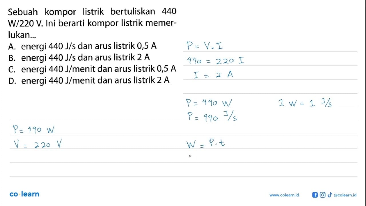 Sebuah kompor listrik bertuliskan 440 W/220 V. Ini berarti