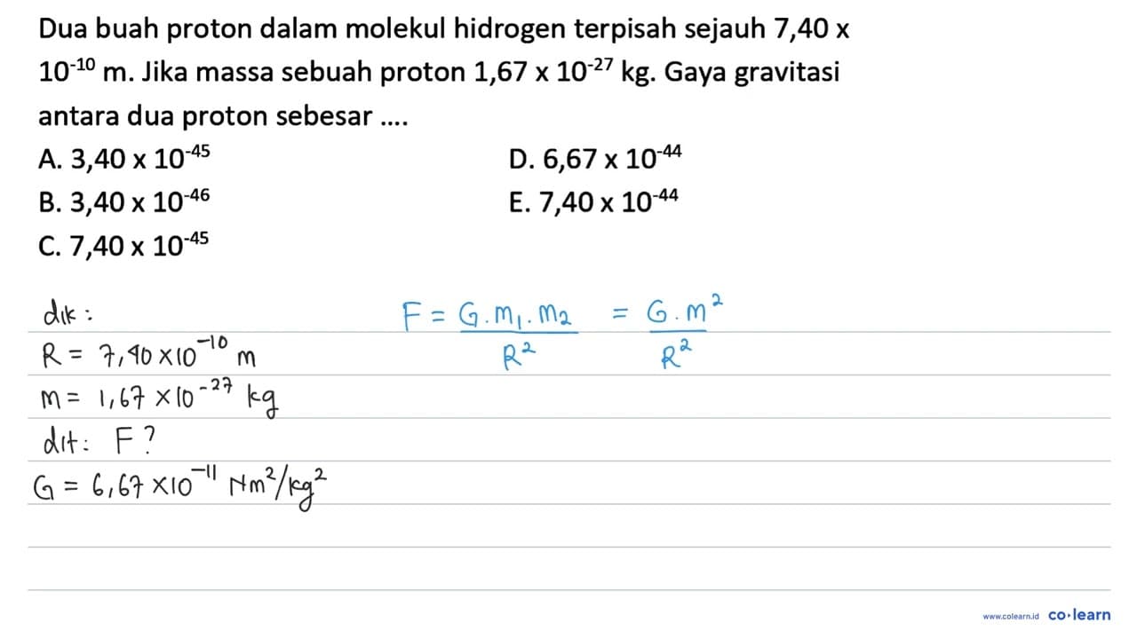 Dua buah proton dalam molekul hidrogen terpisah sejauh 7,40