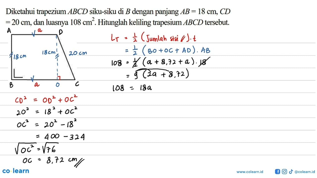 Diketahui trapezium ABCD siku-siku di B dengan panjang