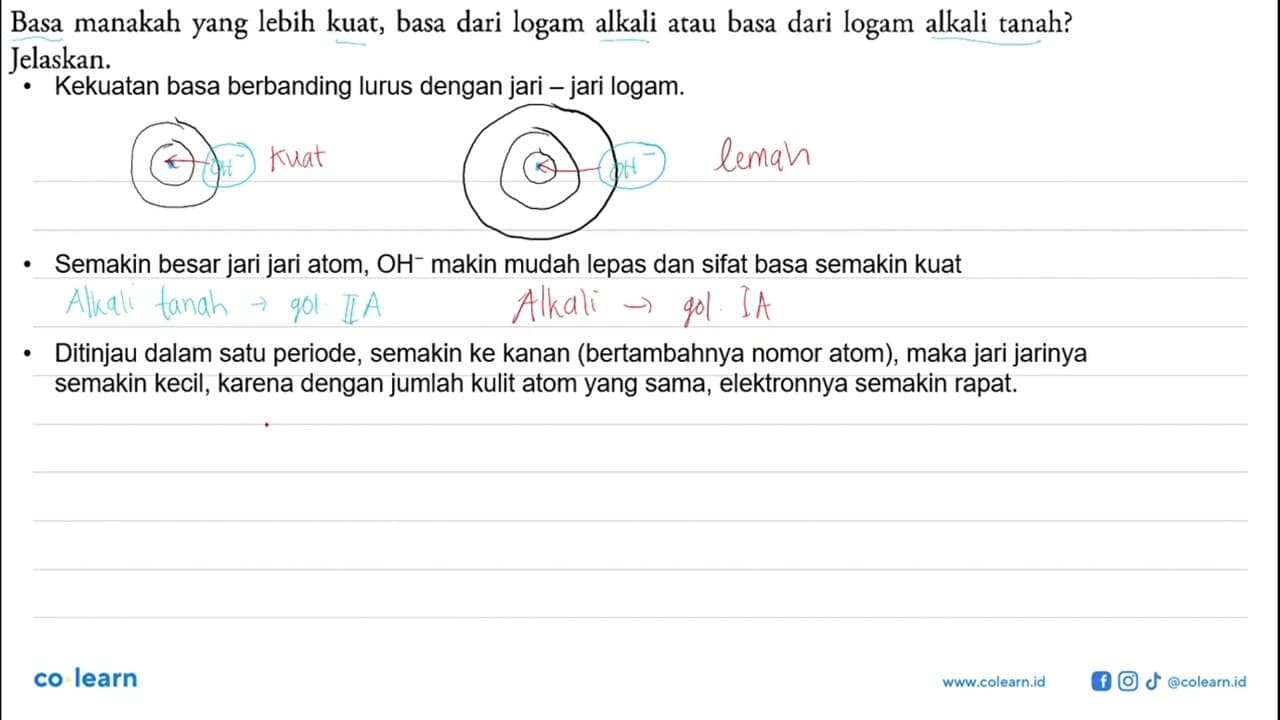 Basa manakah yang lebih kuat, basa dari logam alkali atau