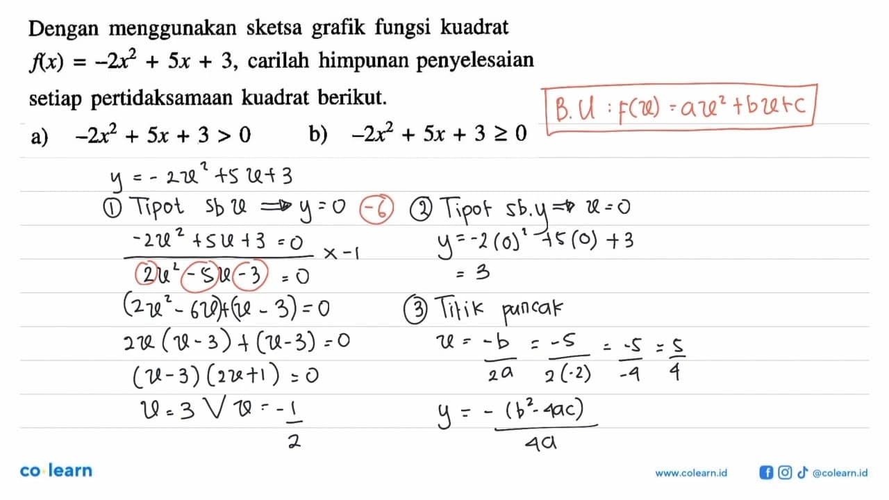 Dengan menggunakan sketsa grafik fungsi kuadrat