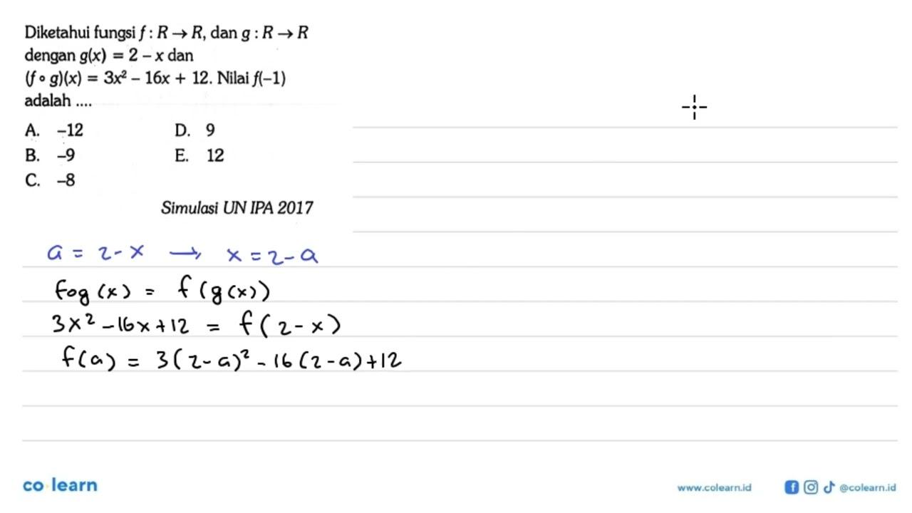 Diketahui fungsi f: R->R, dan g: R->R dengan g(x)=2-x dan