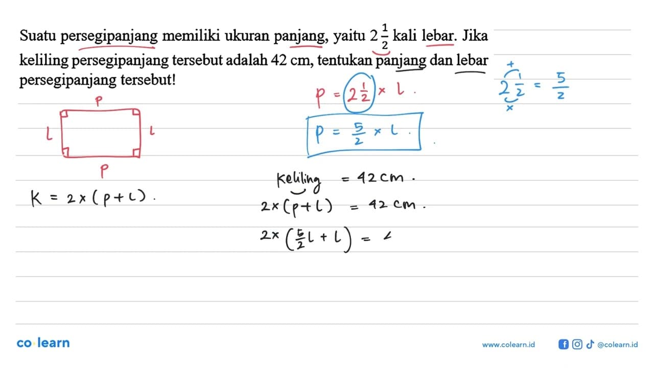 Suatu persegipanjang memiliki ukuran panjang, yaitu 2 1/2