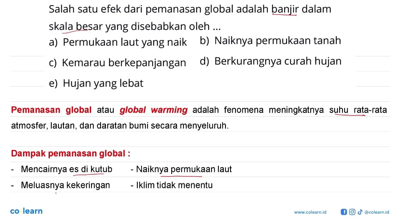 Salah satu efek dari pemanasan global adalah banjir dalam