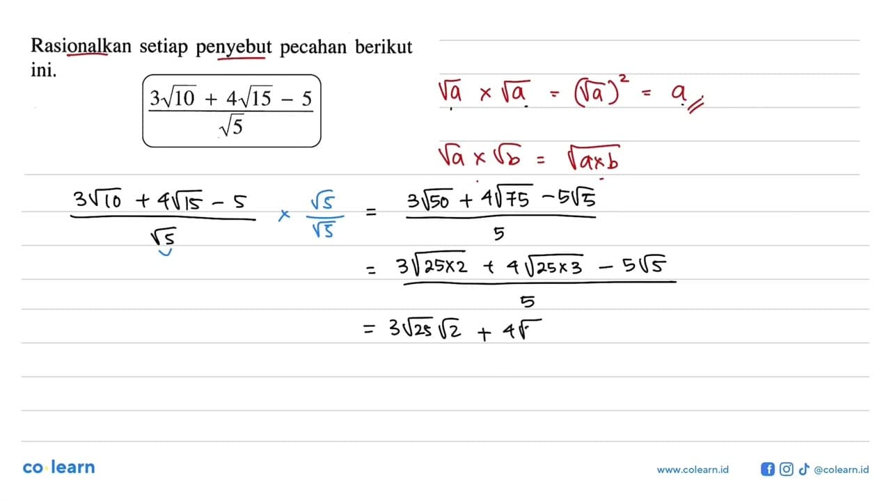 Rasionalkan setiap penyebut pecahan berikut ini. (3