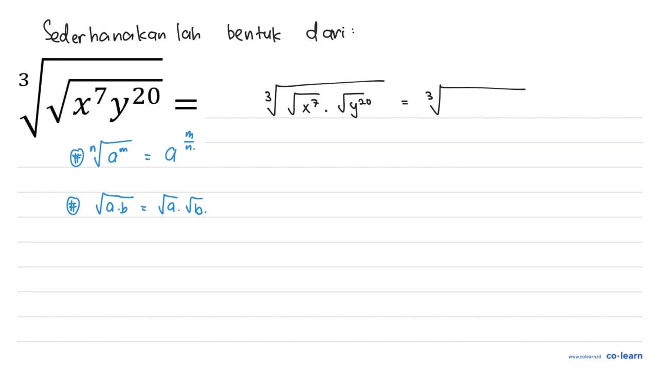 ((x^7 y^20)^(1/2))^(1/3) =