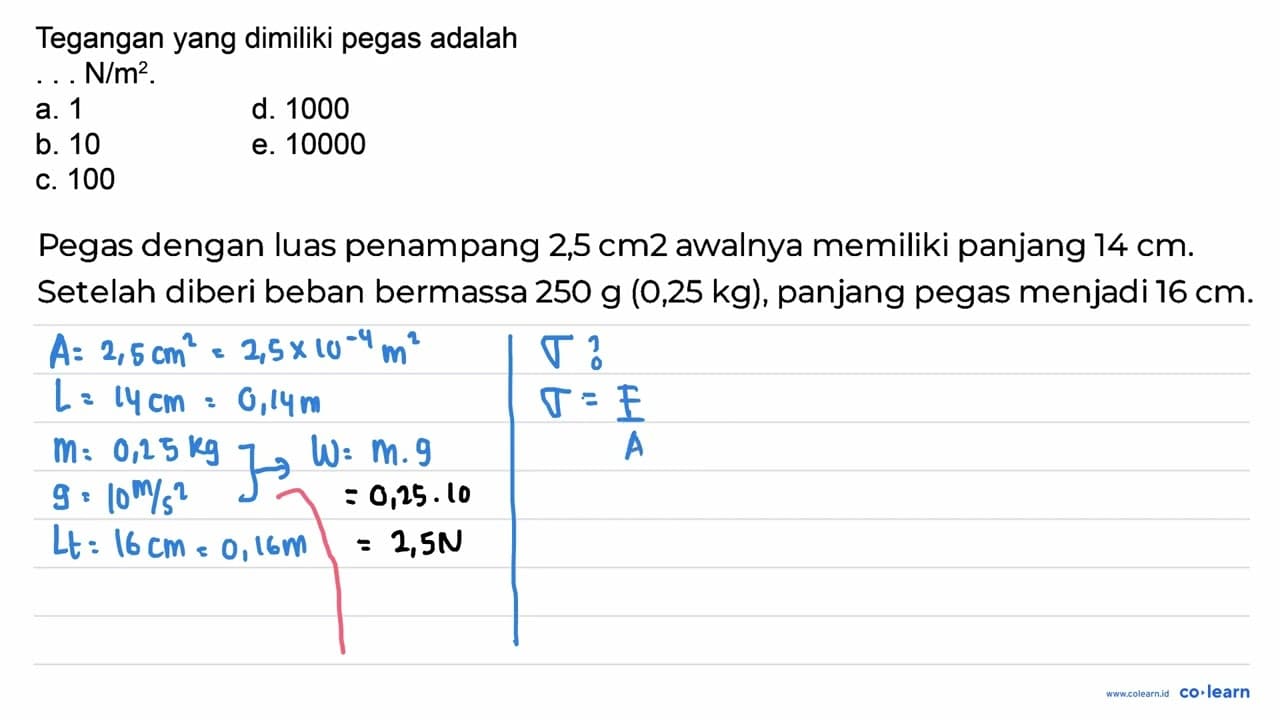 Tegangan yang dimiliki pegas adalah N/m^2.