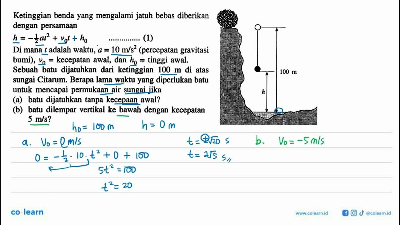 Ketinggian benda yang mengalami jatuh bebas diberikan