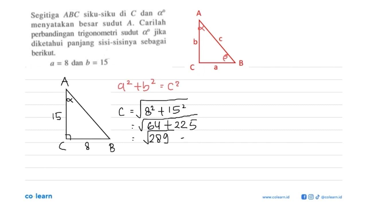 Segitiga ABC siku-siku di C dan alpha menyatakan besar