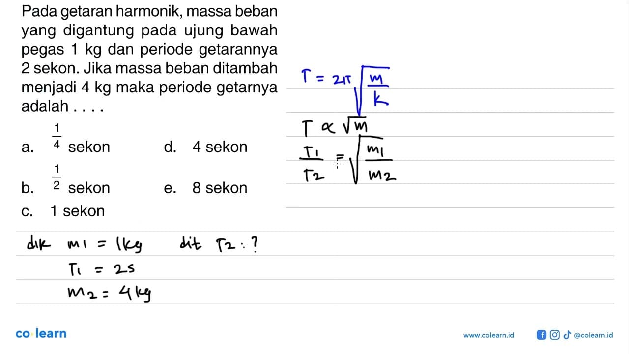 Pada getaran harmonik, massa beban yang digantung pada