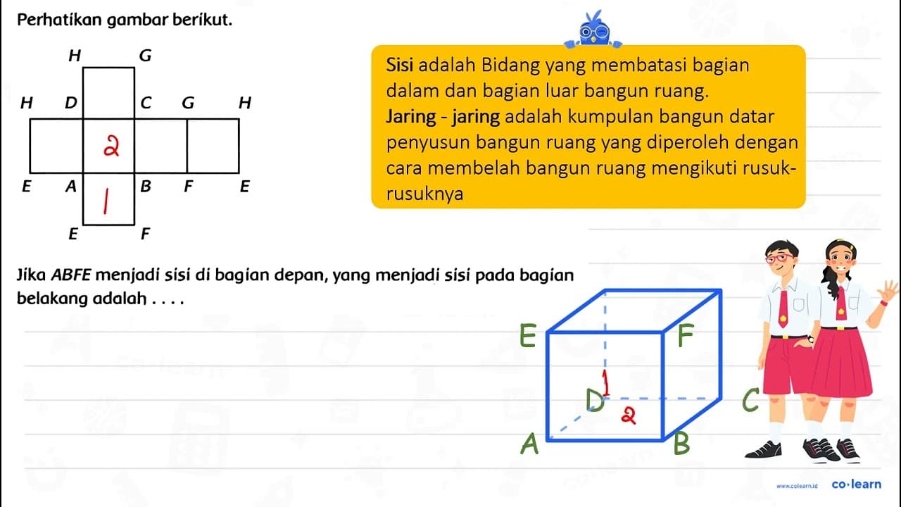 Perhatikan gambar berikut. Jika A B F E menjadi sisi di