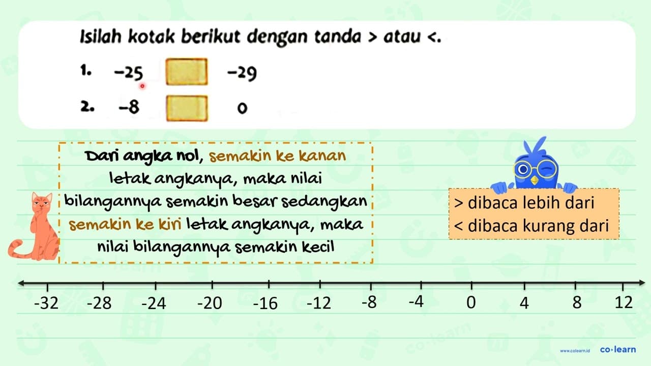 Isilah kotak berikut dengan tanda > atau < . 1. -25 -29 2.