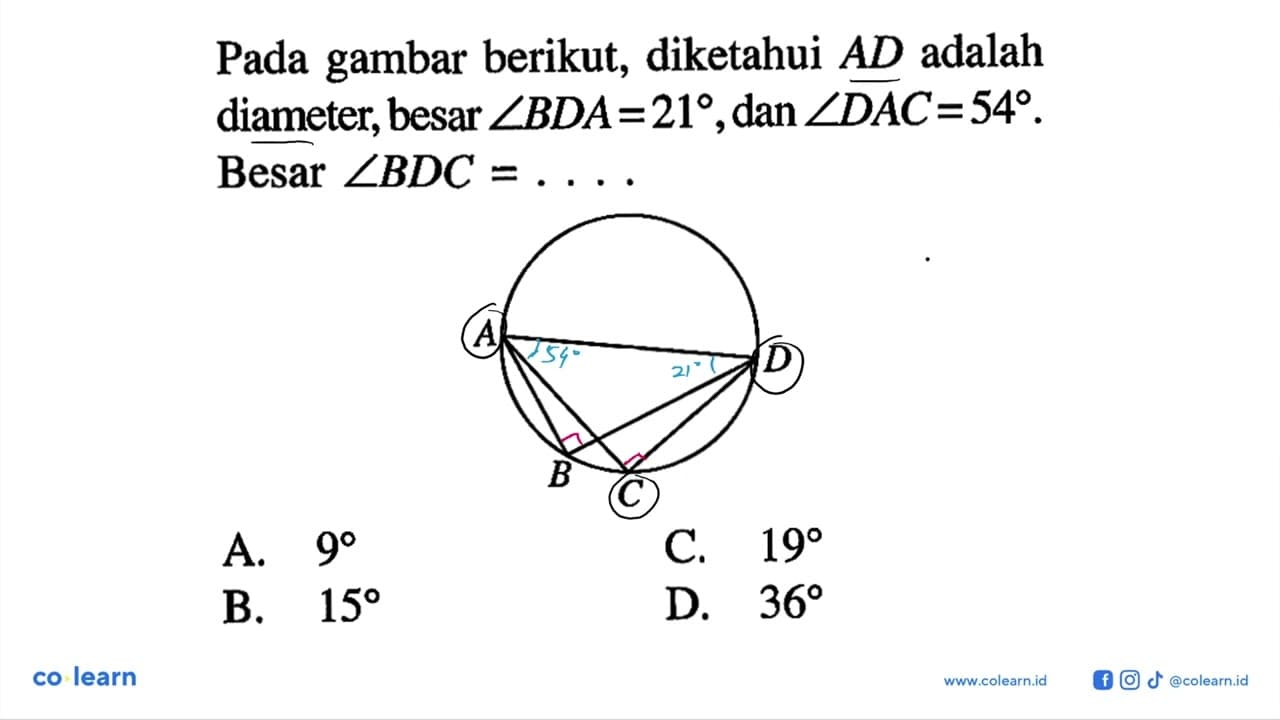 Pada gambar berikut, diketahui AD adalah diameter, besar