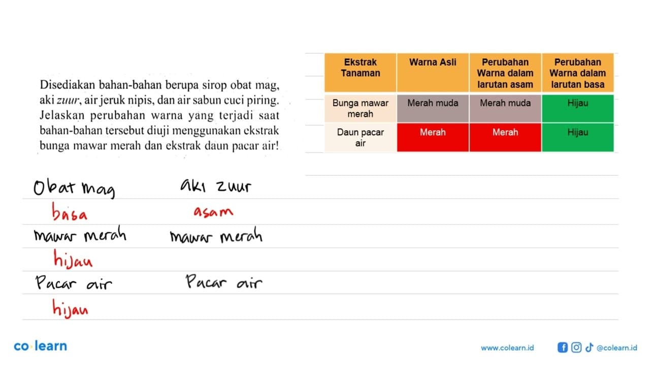 Disediakan bahan-bahan berupa sirop obat mag, aki zuur, air