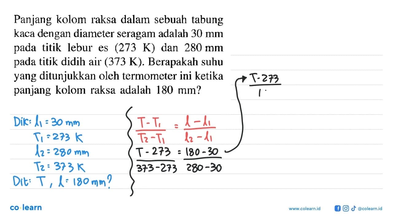 Panjang kolom raksa dalam sebuah tabung kaca dengan