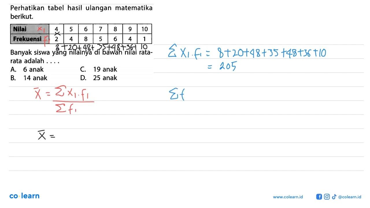 Perhatikan tabel hasil ulangan matematika berikut. Nilai 4