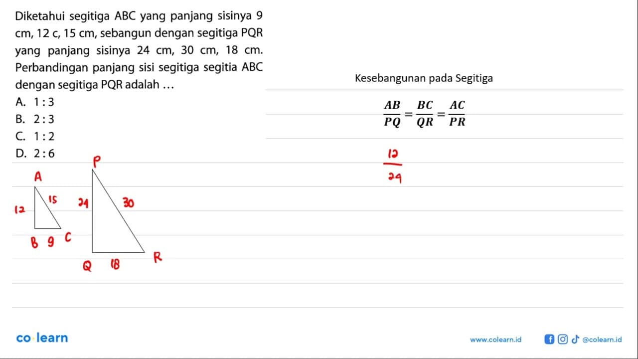 Diketahui segitiga ABC yang panjang sisinya 9 cm, 12 cm, 15