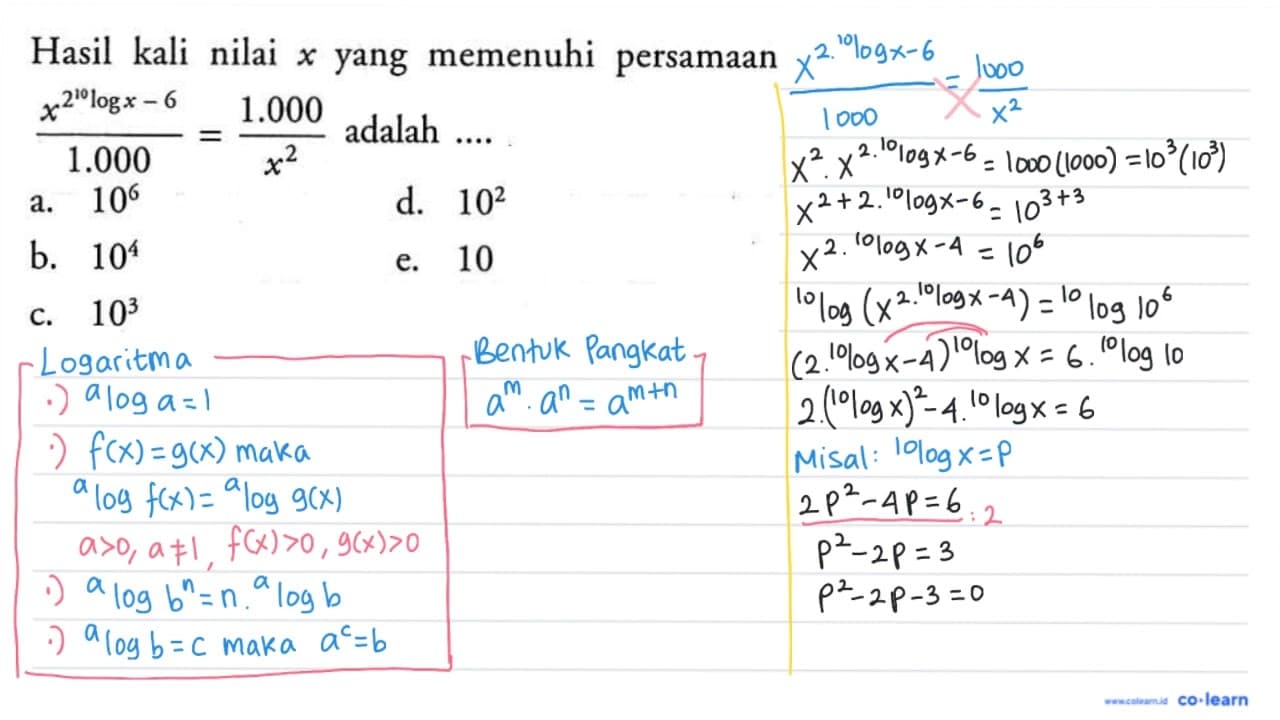 Hasil kali nilai x yang memenuhi persamaan (x^(2