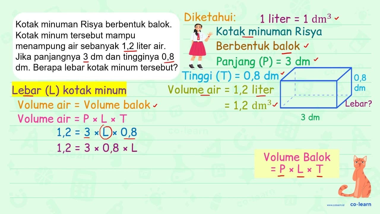 Kotak minuman Risya berbentuk balok. Kotak minum tersebut