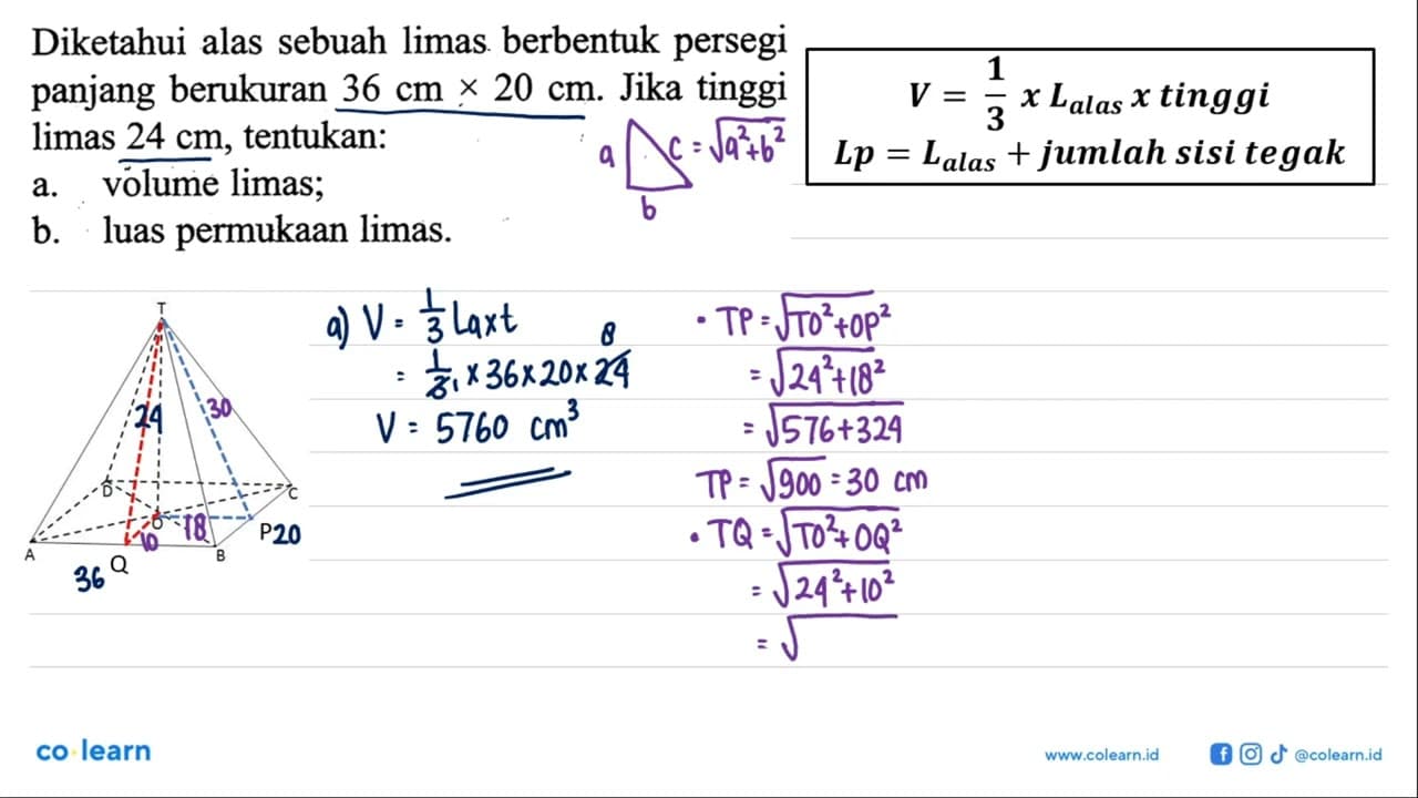 Diketahui alas sebuah limas berbentuk persegi panjang