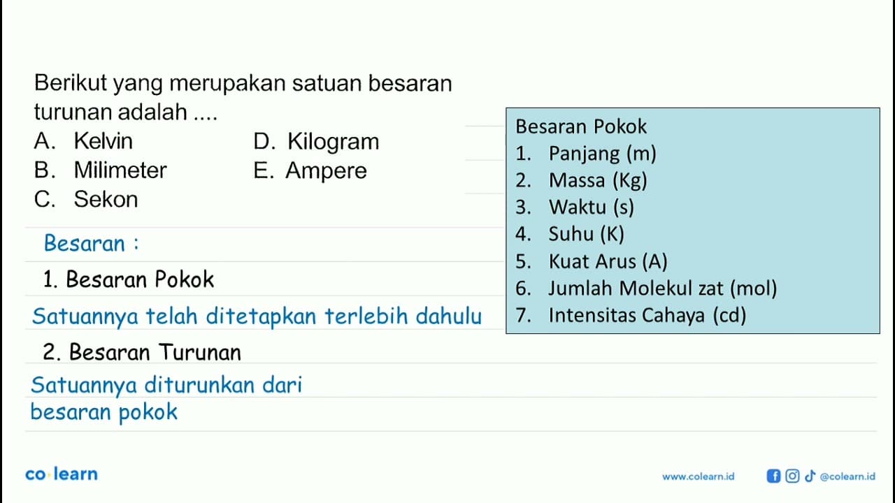 Berikut yang merupakan satuan besaran turunan adalah