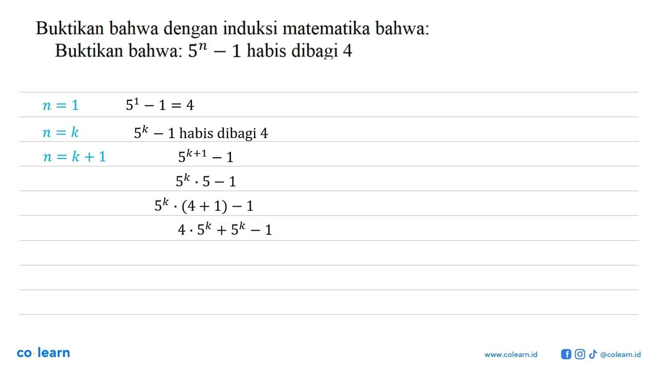 Buktikan bahwa dengan induksi matematika bahwa: Buktikan