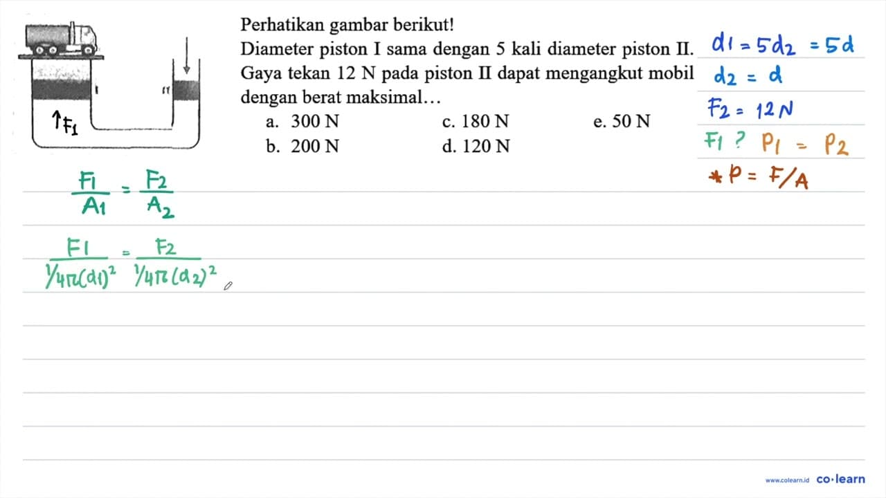 I II Perhatikan gambar berikut! Diameter piston I sama