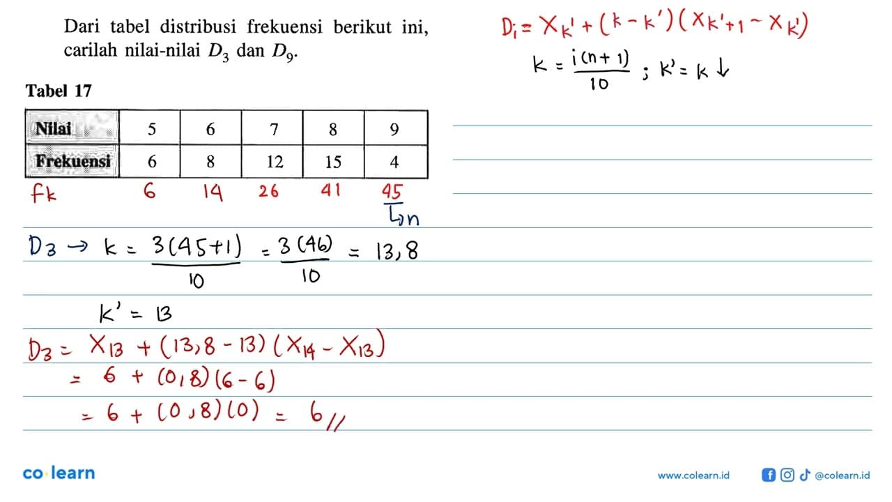 Dari tabel distribusi frekuensi berikut ini, carilah